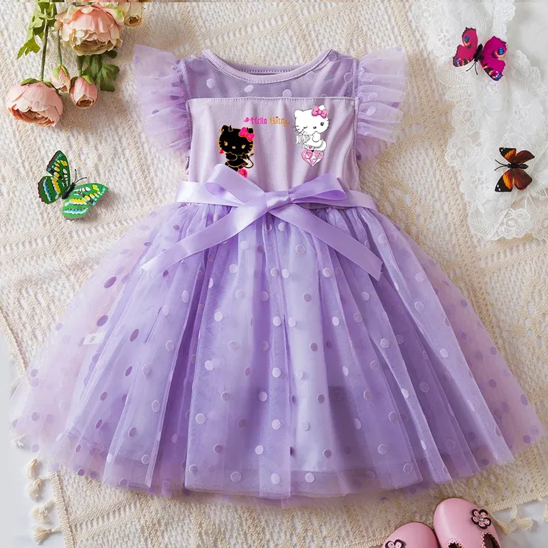 Color: black, Size: S - Hello Kitty 2-6Y Baby Girl Dress Princess Mesh Skirt Summer Sleeveless Wedding Party Dresses for Girls Summer