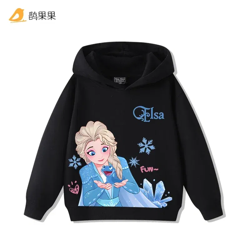 Color: Pink, Kid Size: 2T - Queen Elsa Surrounding Girls Autumn and Winter Hooded Sweatshirt Children Girl Children's Tops Cute Long-sleeved Coat