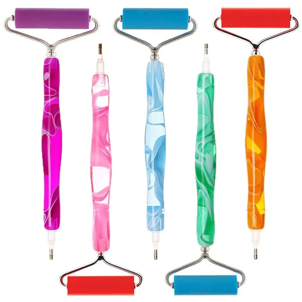 Color: Yellow - Diamond Art Painting Pen Metal Steel Rubber Roller Pens Head Multi Placer Tips Point Drill Rolling Tool Cross Stitch Accessories