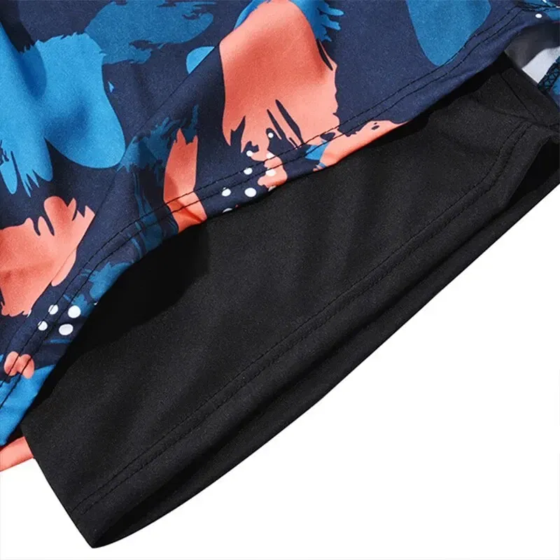 Size: XXXL, Color: Orange - Summer Men's New Quick-drying Double-layer Anti-embarrassment Loose Printed Adult Professional Swimming Trunks