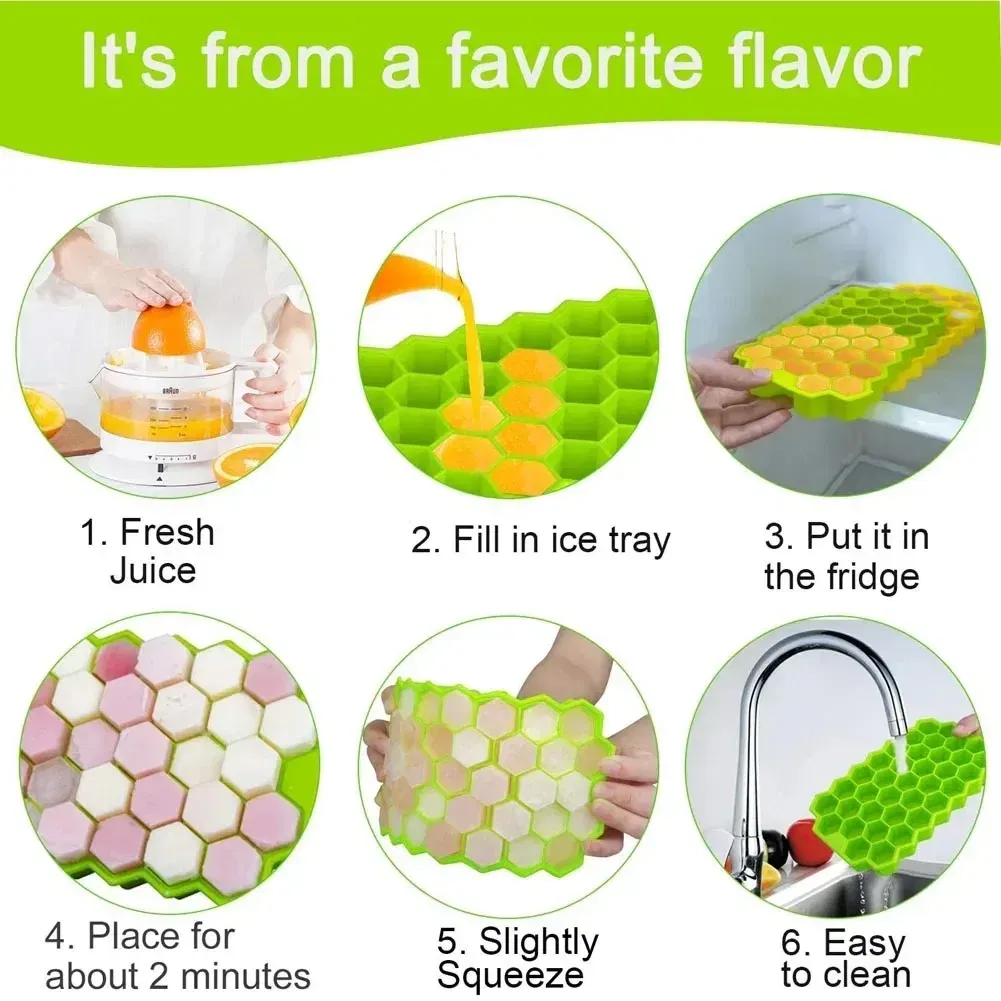 Color: Pink - 37 Cavity Honeycomb Ice Cube Trays Reusable Silicone Ice Cube Mold BPA Free Ice Maker with Removable Lids