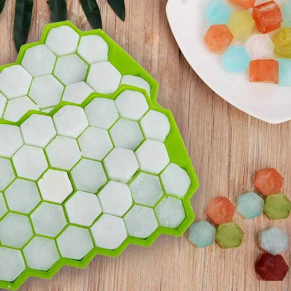 Color: Pink - 37 Cavity Honeycomb Ice Cube Trays Reusable Silicone Ice Cube Mold BPA Free Ice Maker with Removable Lids