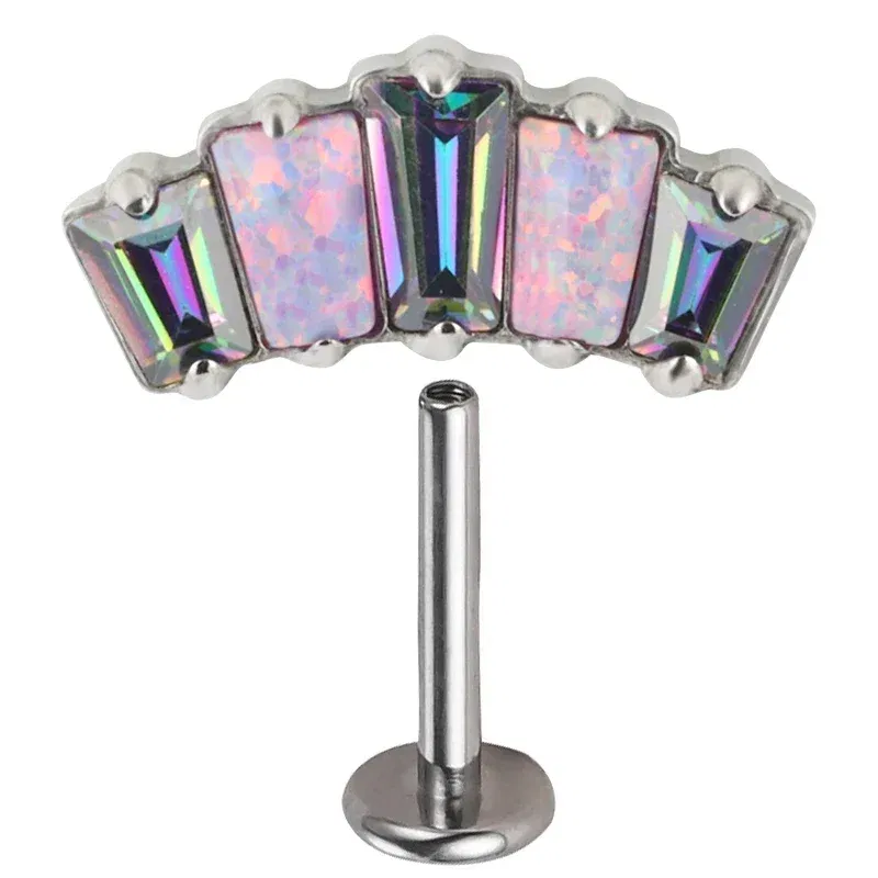 Metal color: RED, Main Stone Color: Pink, Ships From: CHINA - G23 Titanium Ear Studs 5 Oblong CZ Blaze Curve Top Threaded Labret PIERC Lip Stud Ear Cartilage Tragus Helix Piercing Jewelry