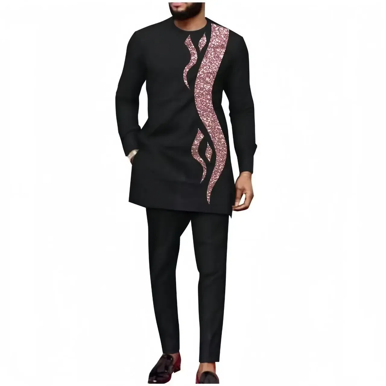 Color: Blue, Size: M - 2024 New African Traditional Men's Set Elegant and Fashionable Men's Suit Casual Embroidery Two Piece Set Men's Suit Kaftan