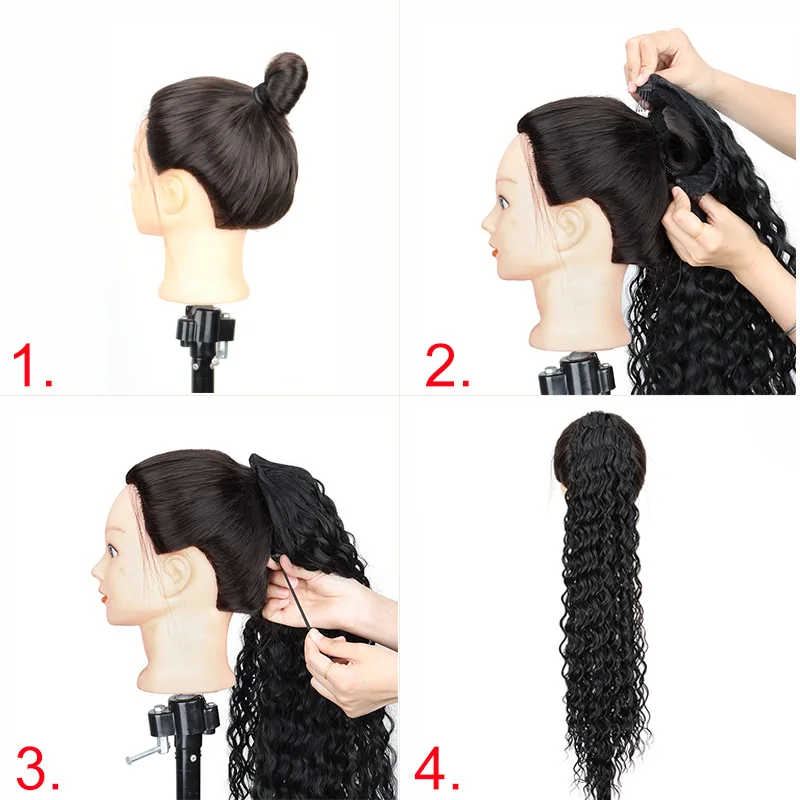 Color: 4/30HL - Synthetic Long 22Inch Kinky Curly Ponytail Extensions Clip in Drawstring Ponytail Wig Afro Pony Tail Women Hairpiece