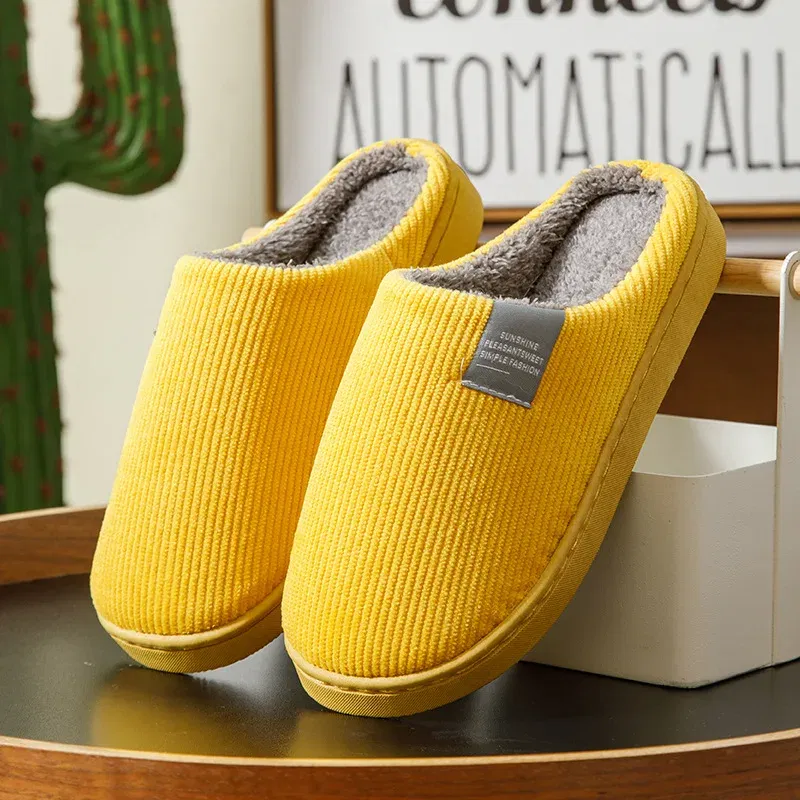 Color: Grape, Shoe Size: 34 - New Winter Household Warm Furry Women Men Shoes Indoor Slippers Bedroom Cotton Slippers Plush Home Slippers Ladies Flip Flops