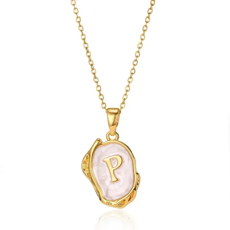 Metal Color: ROSE GOLD COLOR, Length: 40cm - Y2K Stainless Steels Drip Oil 26 Letter Necklaces for Women Men Alphabet A-Z Initials Pendant Necklace Aesthetic Jewelry Gift