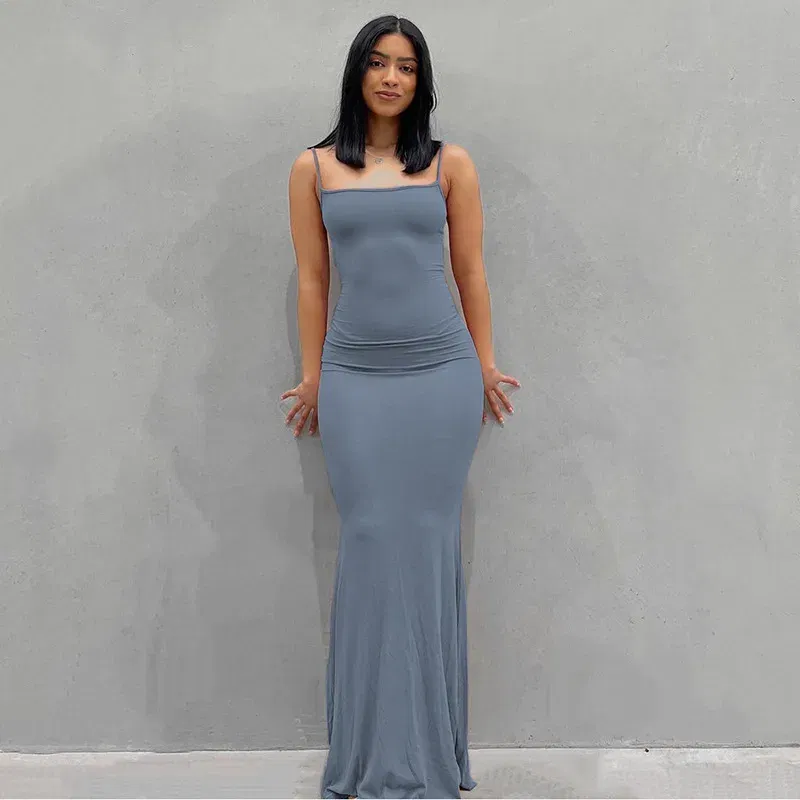 Color: DEEP BLUE, Size: S - Satin Slip Sleeveless Backless Maxi Dress Women 2023 Y2K Summer Bodycon Elegant Sexy Outfits Ladies Birthday Party Club Sundress