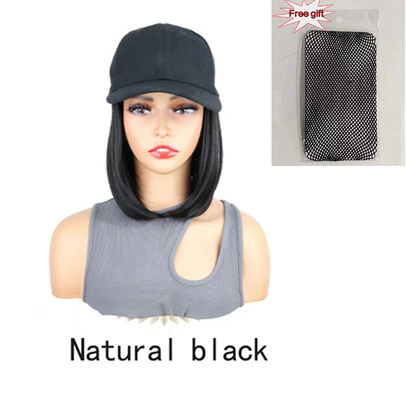 Color: black - H&STAR Synthetic Short Straight Wig Heat Resistant Fiber Stylish Girls' Baseball Hat Wig with Natural Hair Peaked Cap