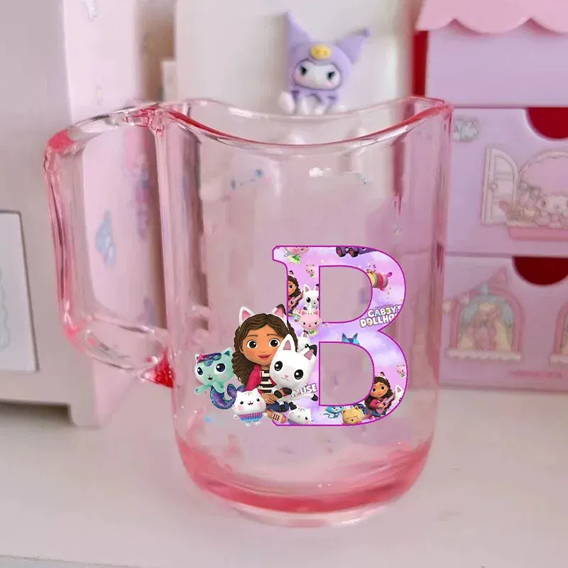 Color: black, Size: Other - Gabby Dollhouse Letter A-Z Print Water Cup ABS Tooth Brushing Cups Anime Kawaii Cat Kids Toothglass Cups Kids Birthday Gift
