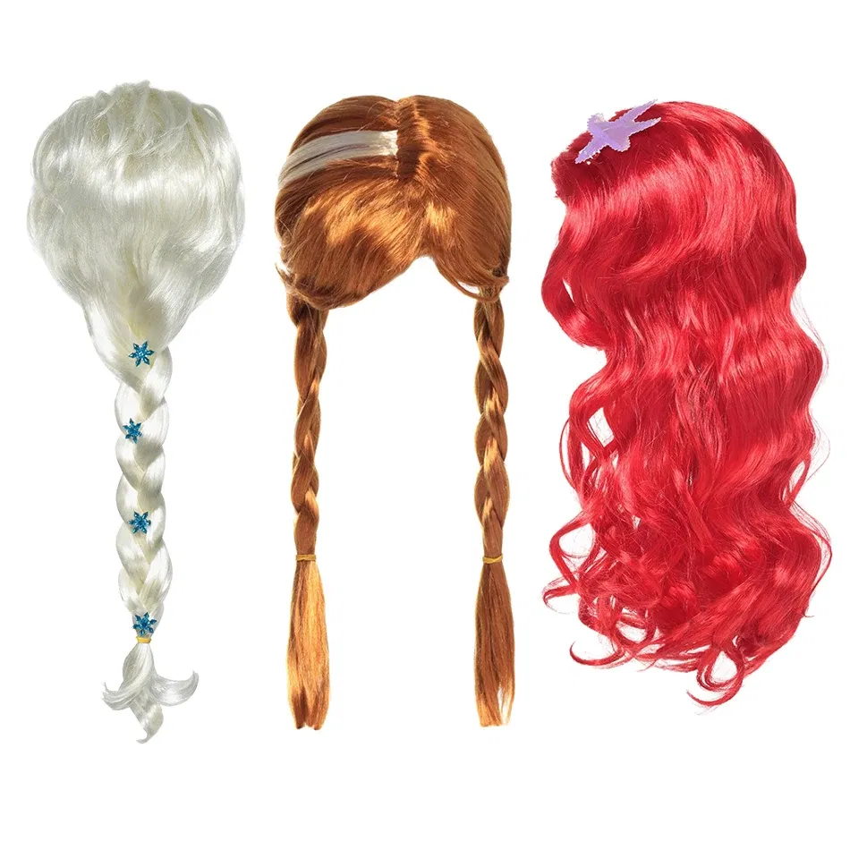 Color: WHITE - Children Wigs Princess Girls Elsa Anna Cosplay Accessories Kids Halloween Barbi Wigs