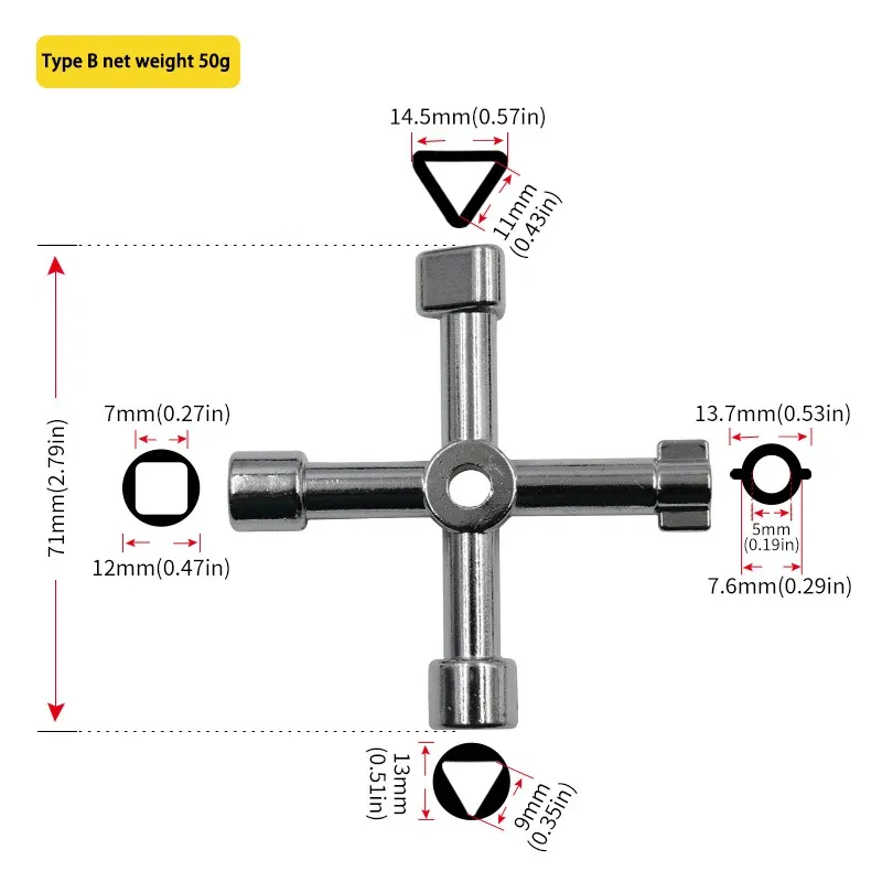 Color: Yellow - Electric Cabinet Car Elevator Cross Key Wrench Water Meter Valve Key Internal Triangle Wrench Multi-purpose Tool Portable