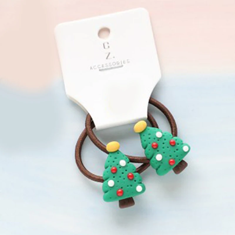 Color: Lavender - 2Pcs Cute Cartoon Christmas Elk Scrunchies Girls Hair Rope Ponytail Holder Elastic Hair Bands Hair Ties Fashion Hair Accessories