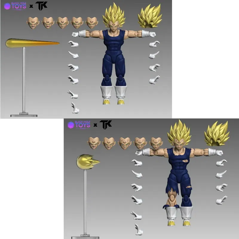 Color: Pale pinkish gray - In Stock Black Hole Toys & TK Dragon Ball Z SHF Super Saiyan SSJ Majin Vegeta Battle Damage Vegeta Anime Action Figures