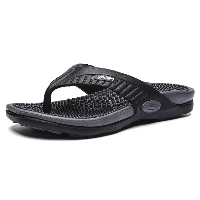 Color: Beige, Shoe Size: 45 - Massage Flip Flops for Men Summer Breathable Beach Shoes Sandals Men Luxury Flip Flops Breathable Plus Plus Size Men Slippers 46