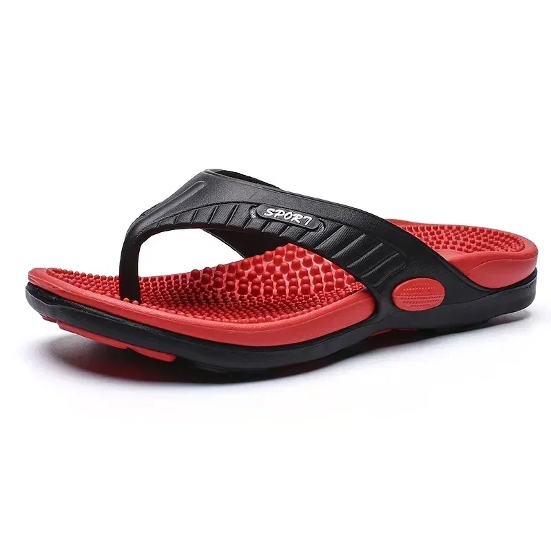 Color: Beige, Shoe Size: 45 - Massage Flip Flops for Men Summer Breathable Beach Shoes Sandals Men Luxury Flip Flops Breathable Plus Plus Size Men Slippers 46