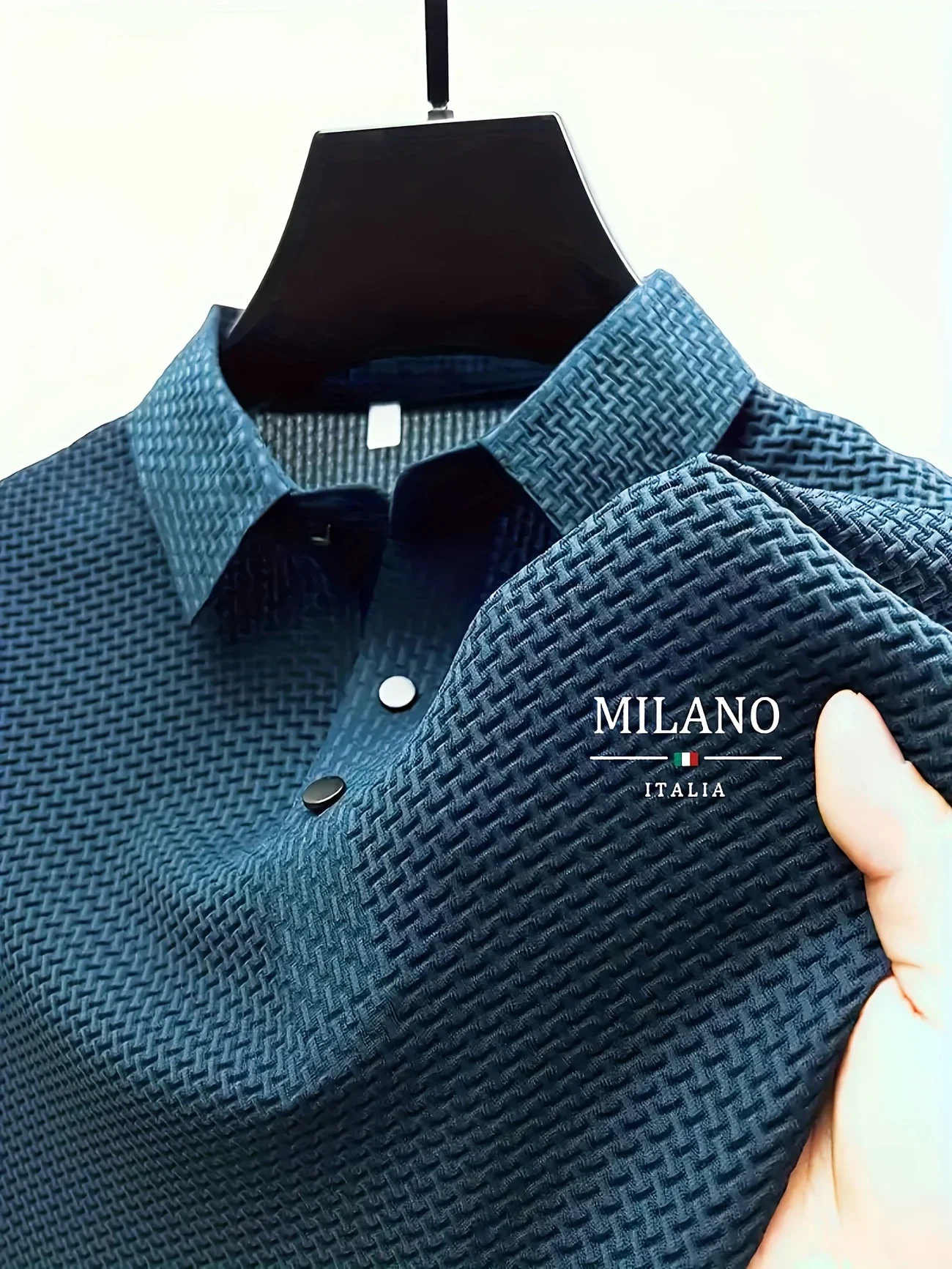 Color: Blue, Size: S - Classic men's casual POLO shirt soft and breathable MILAN pattern quick-drying top T-shirt