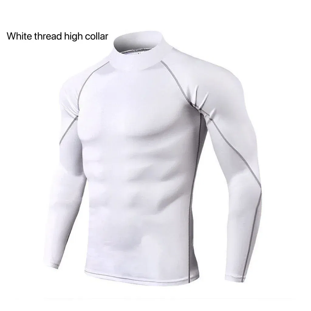 Color: SKY BLUE, Size: XL - Men's Quick Dry Running T-shirt Workout Compression Shirt Turtleneck Long Sleeve Rash Guard Gym Base Layer Athletic Undershirt