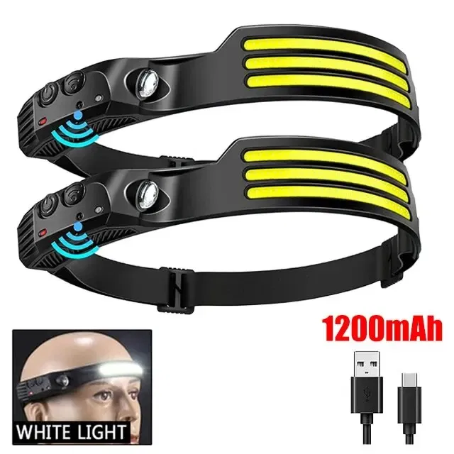Emitting Color: RGB - COB LED Headlamp Induction Head Lamp Built-in Battery USB Rechargeable Head Flashlight Outdoor Camping Fishing Sensor Headlight
