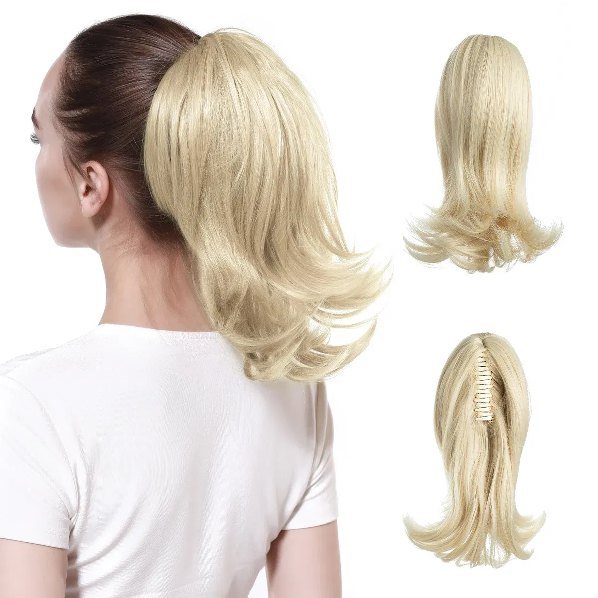 Color: #613, Stretched Length: 12inches - Synthetic Claw Clip In Ponytail Hair Extensions Hairpiece Horse Tail Fake Hair Wavy Blonde False Pigtail With Elastic Band