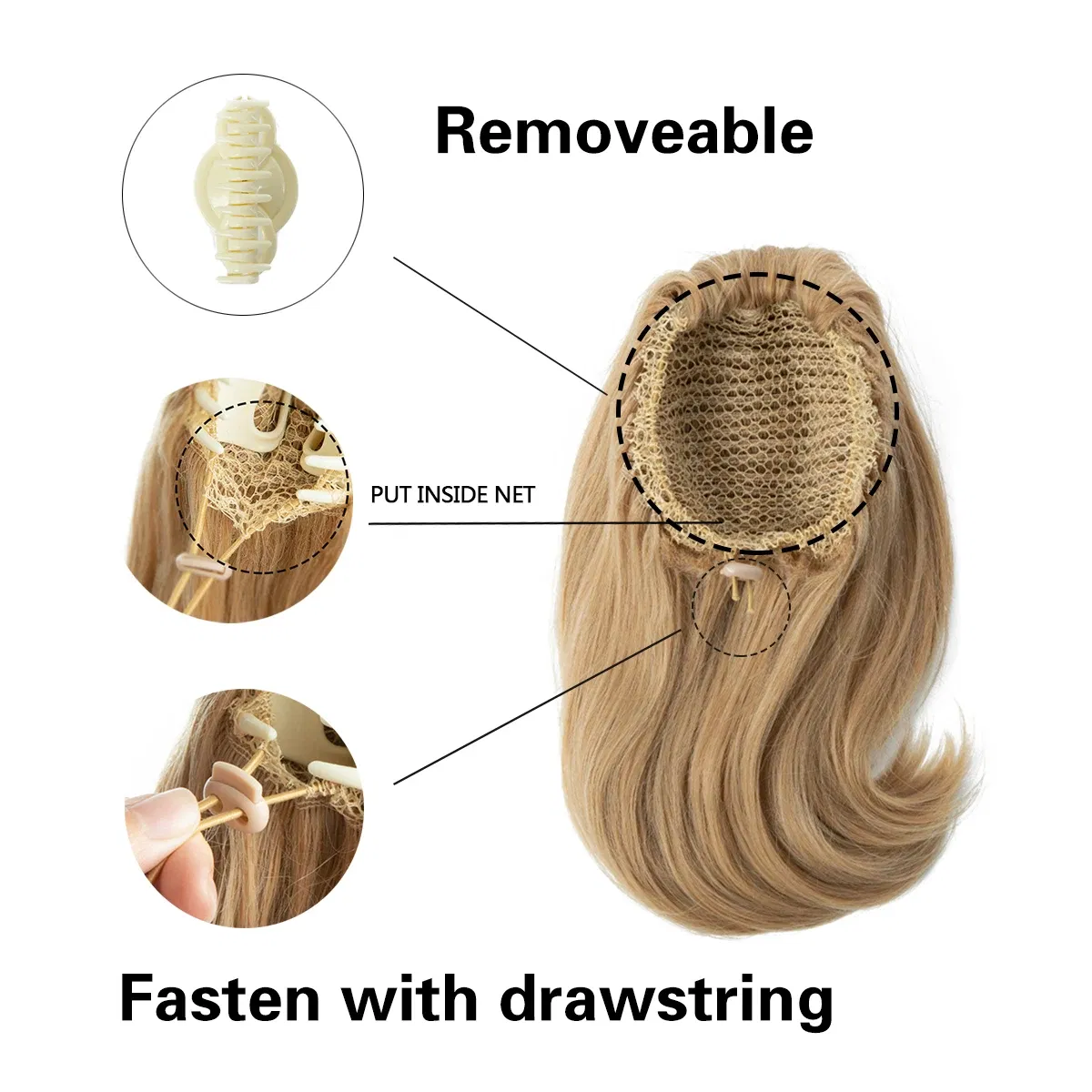 Color: #613, Stretched Length: 12inches - Synthetic Claw Clip In Ponytail Hair Extensions Hairpiece Horse Tail Fake Hair Wavy Blonde False Pigtail With Elastic Band