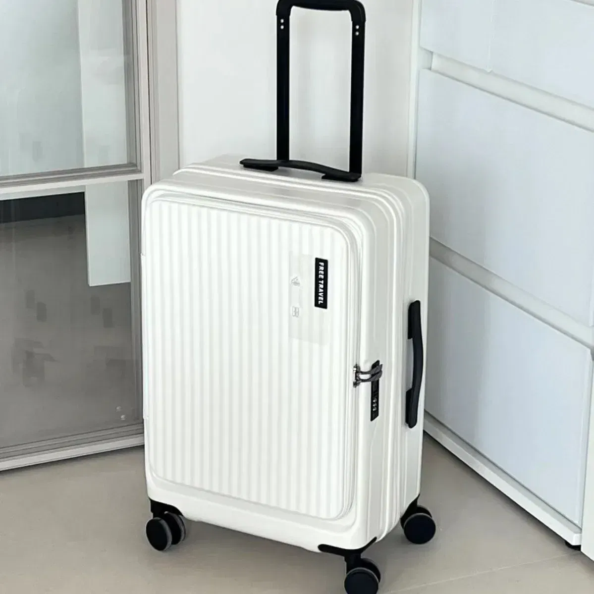 Color: Beige, Luggage Size: 15Inches 375mm, Ships From: CHINA - 2025 New 20-inch PC Hard Shell Lightweight Roller Travel Expandable Multifunctional Front Opening Suitcase Cabin Trolley Case