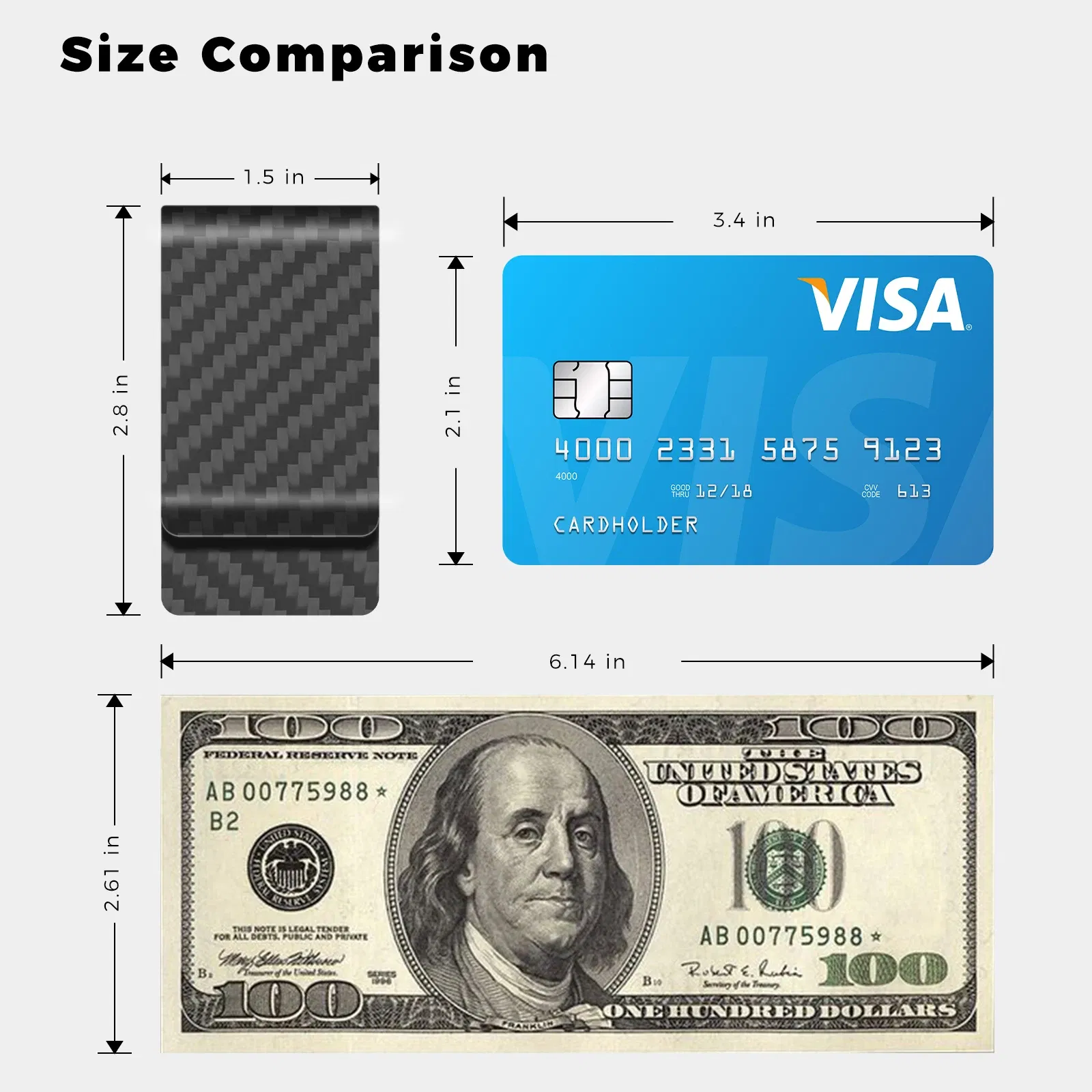 Color: GRAY - High Quality Real Carbon Fiber Money Clip Slim Front Pocket Wallet Up To 50 Bills Minimalist Wallet For Men Gift