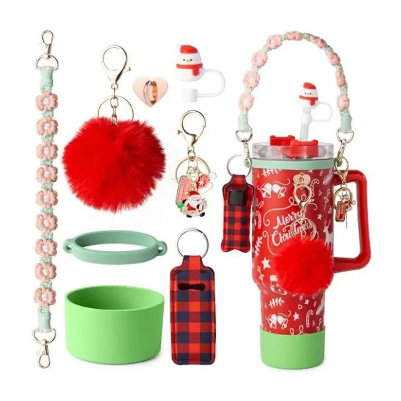 Color: Dark Khaki, Ships From: CHINA - ins antislip straw cap case Charm chain pendant lot Accessories Initial Keychain Handle for Stanley cup bottle Tumbler for Women