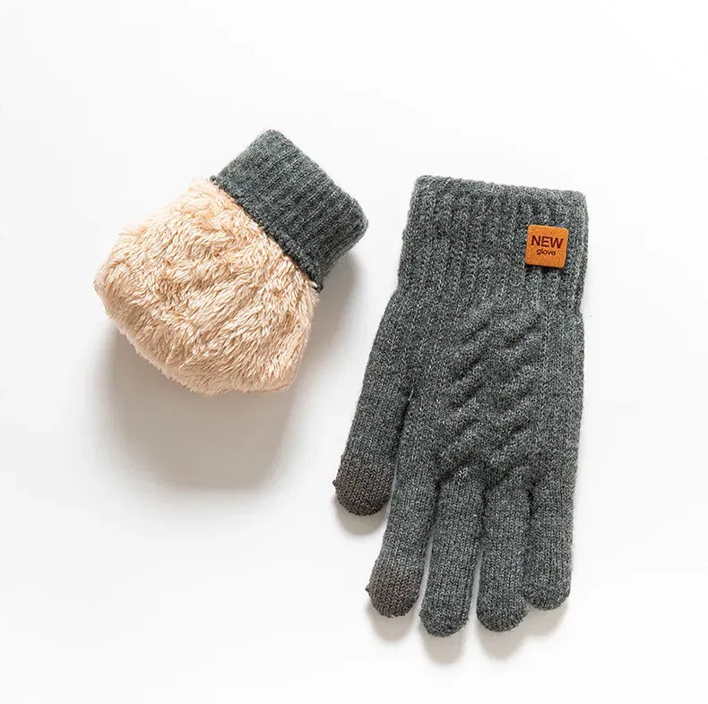 Color: black, Gloves Size: One Size - Fleece Lined Fashion Warm Women Men Black Cable Knitted Winter Touch Screen Gloves
