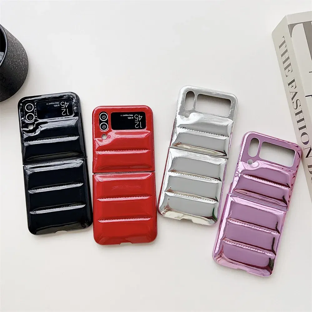 Material: Aluminum, Color: Blue - for Samsung ZFlip5 Luxury Down Jacket Glossy Case for Samsung Galaxy Z Flip 5 4 3 flip4 Solid Color Plating Soft Silicone Cover