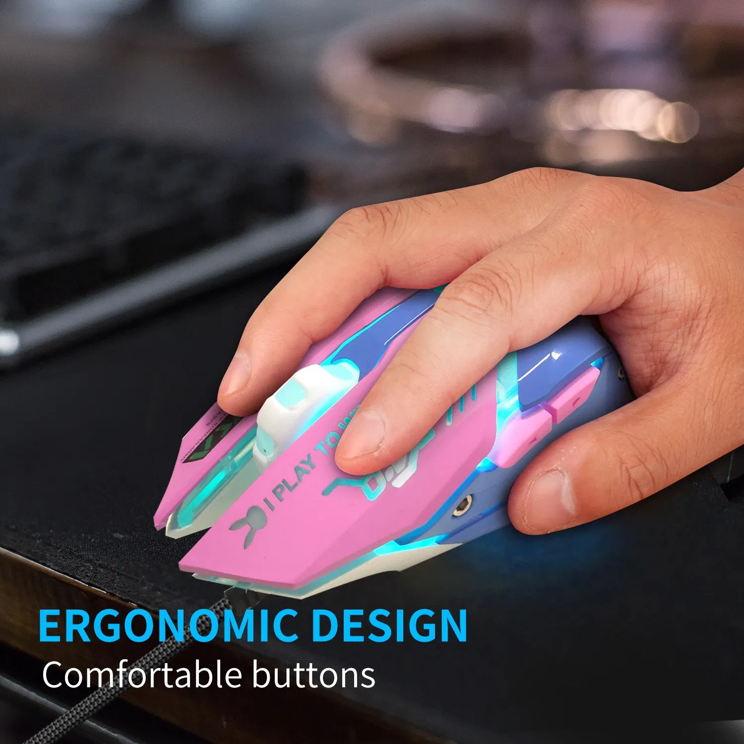 Color: black - 2400DPI Gaming Mouse Color Backlit Silent Mouse USB Wired Gaming Mouse Pink Computer Professional for Lol Data Laptop