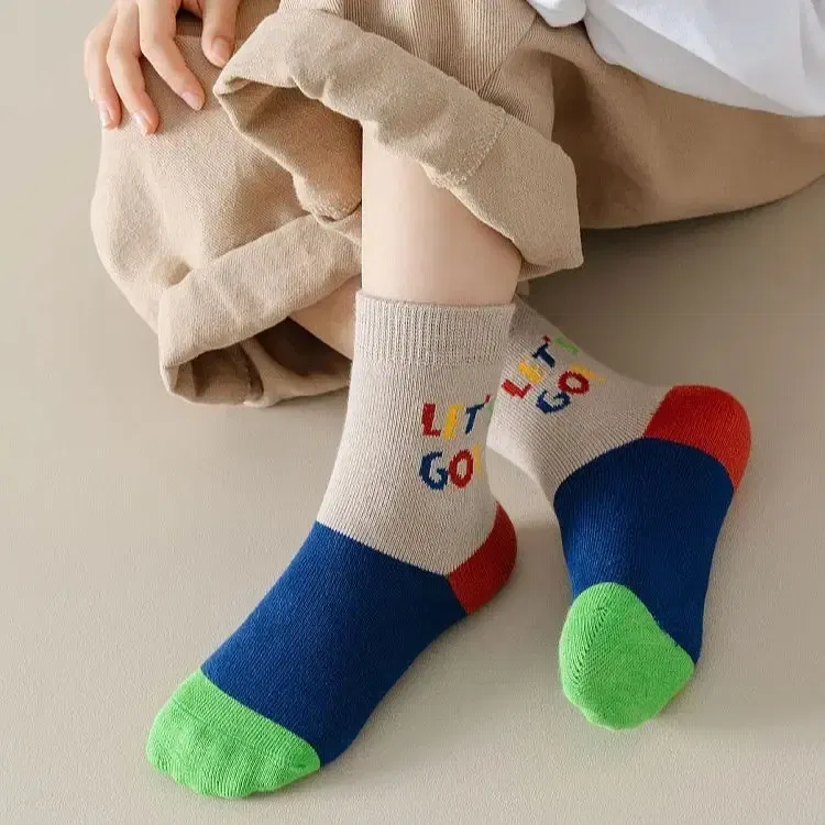 Color: Blue, Size: 2-3T - Autumn Children's Socks Little Big Boys Cotton Socks Baby Cartoon Pattern Medium Sock 5 Pairs/bag