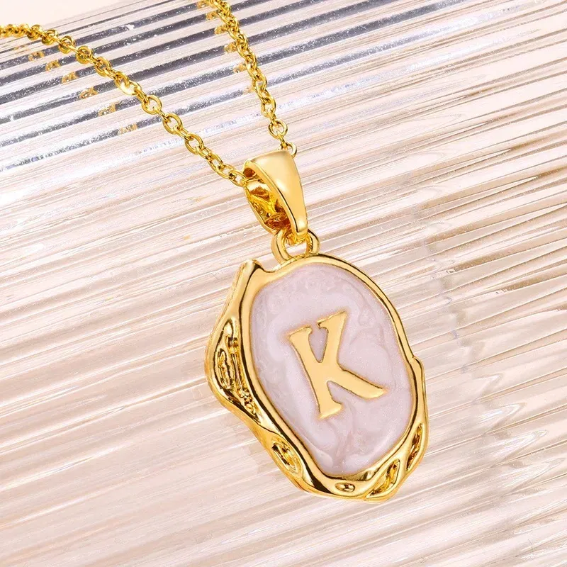 Metal Color: Blue Zinc, Length: 40cm - Y2K Stainless Steels Drip Oil 26 Letter Necklaces for Women Men Alphabet A-Z Initials Pendant Necklace Aesthetic Jewelry Gift