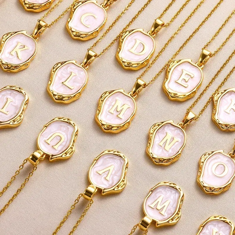 Metal Color: Blue Zinc, Length: 40cm - Y2K Stainless Steels Drip Oil 26 Letter Necklaces for Women Men Alphabet A-Z Initials Pendant Necklace Aesthetic Jewelry Gift
