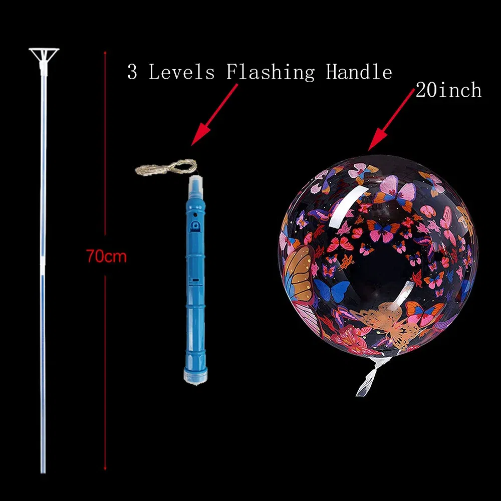 Color: Marble, Ballon Size: 10inch, Shape: K - 1/5/10/20/30pcs LED Light Up BoBo Balloons Colorful 3 Levels Flashing Handle 20 Inches Bubble Balloon 70cm Stick