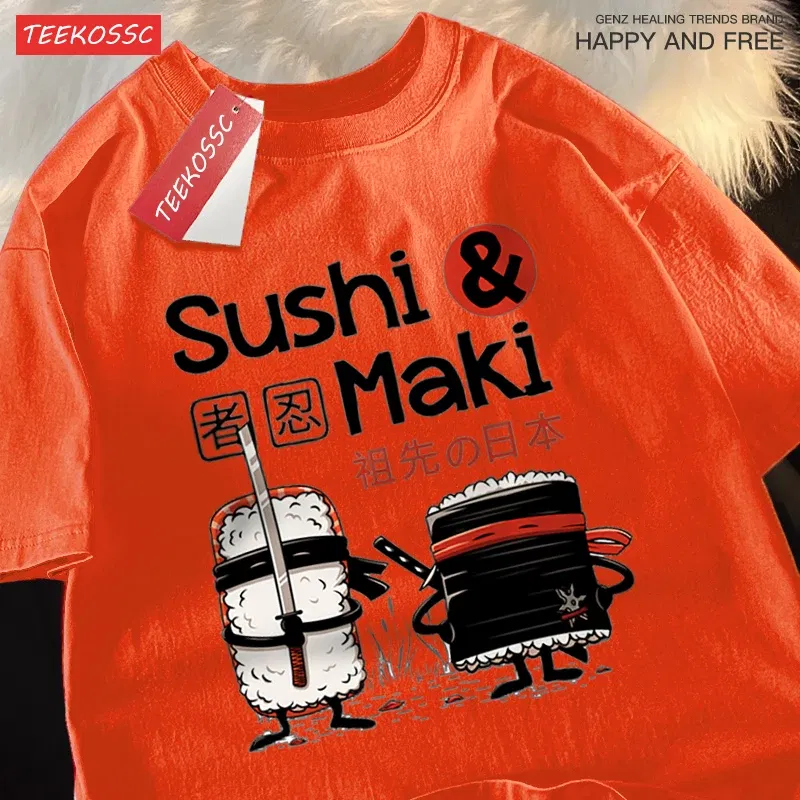 Color: Pink, Size: S - Theduc Sushi And Sushi Printing Men Women Tshirt Cotton T-Shirts Loose T Shirt Crewneck Loose Tops Fashion Clothes Unisex