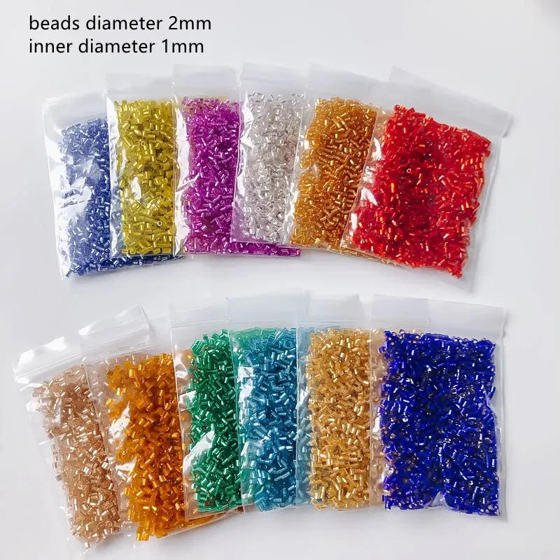 Color: PURPLE, Item Diameter: 2mm - 2mm Glass Seed Loose Beads Silver Color Inner Long Tube Charms DIY Craft Bracelet Jewelry Making Supplies Necklace Accessories