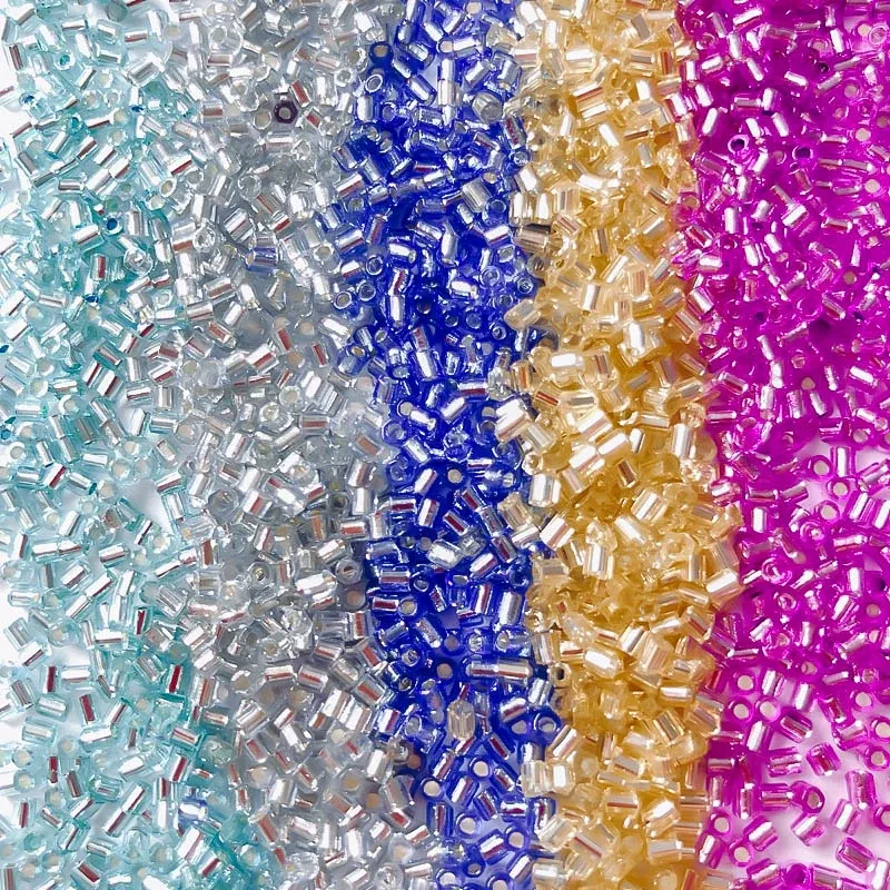 Color: PURPLE, Item Diameter: 2mm - 2mm Glass Seed Loose Beads Silver Color Inner Long Tube Charms DIY Craft Bracelet Jewelry Making Supplies Necklace Accessories
