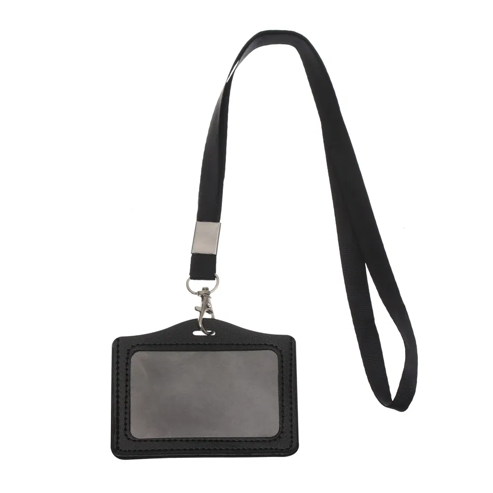 Color: Beige - Unisex Work Card Holders With Lanyard PU Bank Card Name Credit Card Holders Card Bus ID Holders Identity Badge With Neck Strap