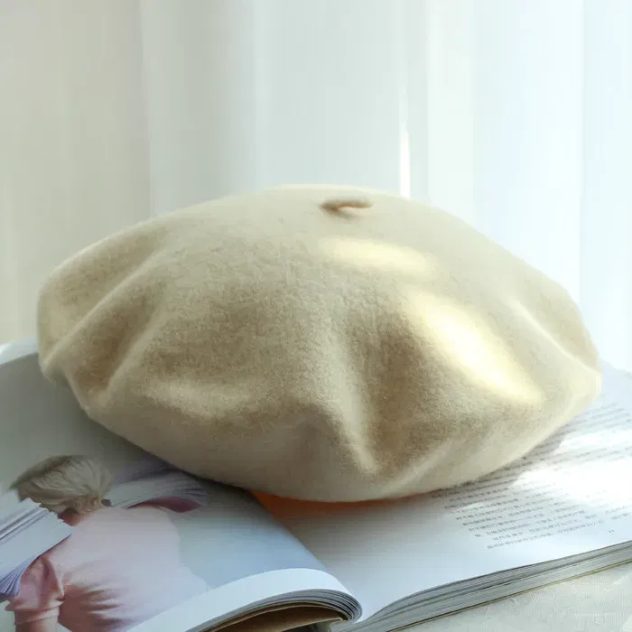 Color: Yellow, Hat Size: One Size - Wool Thick Berets Artist French Beret Women Painter Hat Girls Female Warm Walking Cap