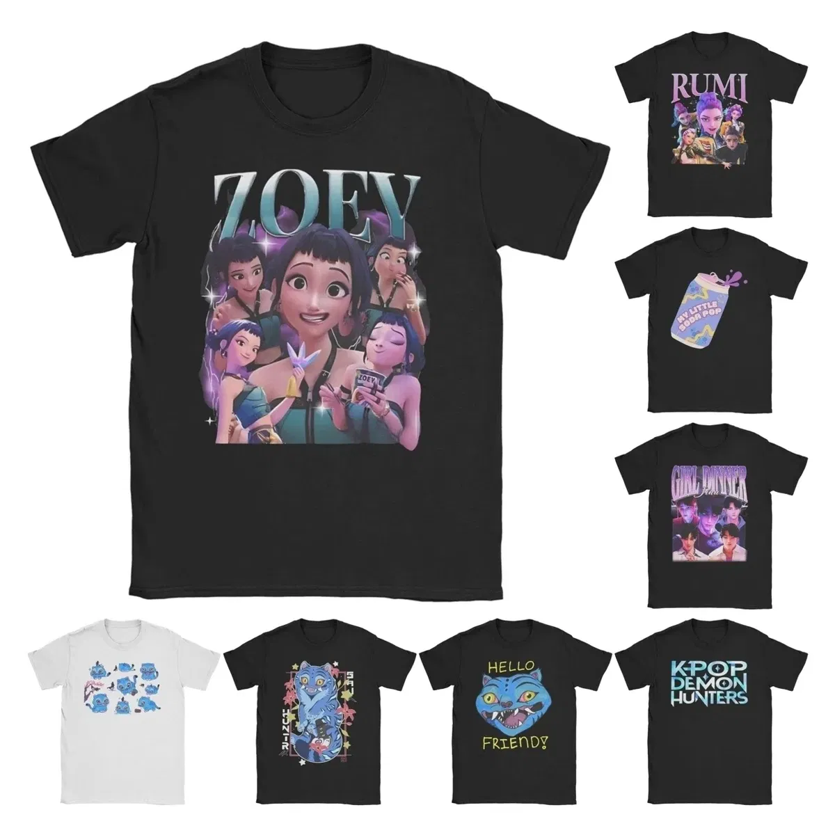 Color: Pink, Size: 4XL - Men Women T-Shirts Kpop Demon Hunters Zoey Huntrix Amazing Cotton Tees Short Sleeve T Shirt O Neck Clothes Printing