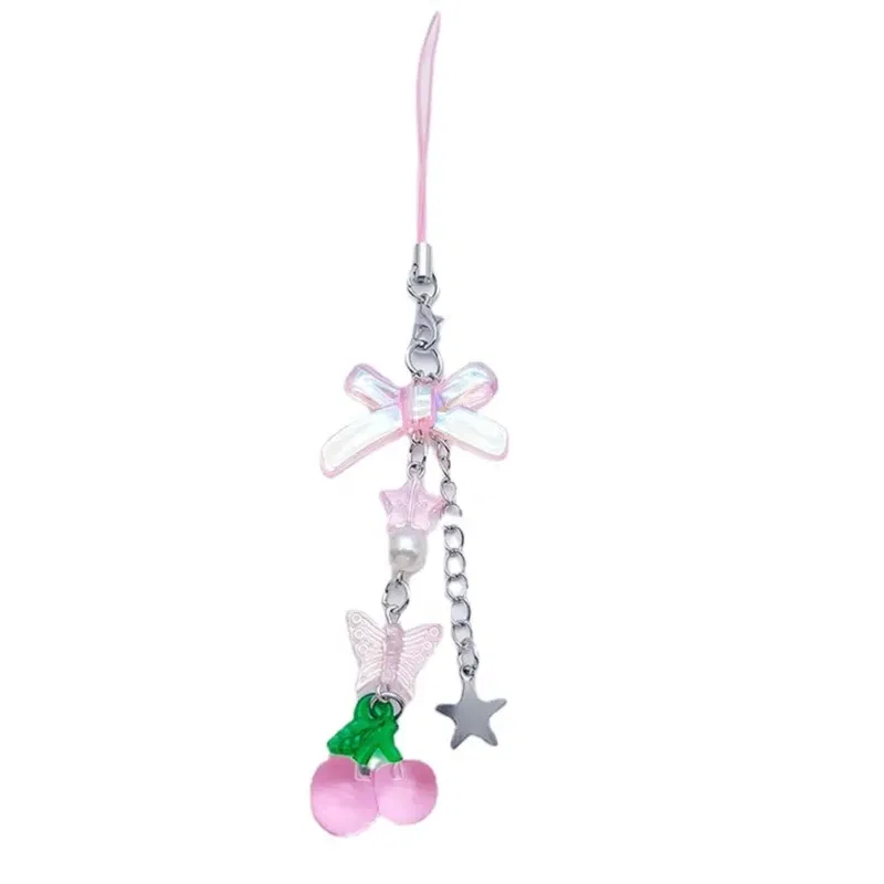 Color: Pink - Goth Y2K Phone Charm Pendant Kawaii-Key Chain For Bag Cute Accessory Women Guitar Strap Lanyard Beaded Keychain Pendant
