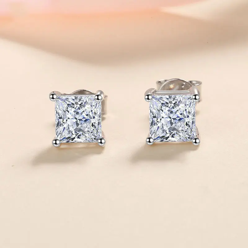 Metal Color: Light Yellow Gold Color - KNOBSPIN D Color Princess Cut Moissanite Earring s925 Sterling Sliver Plated with 18k White Gold Earrings for Women Fine Jewelry