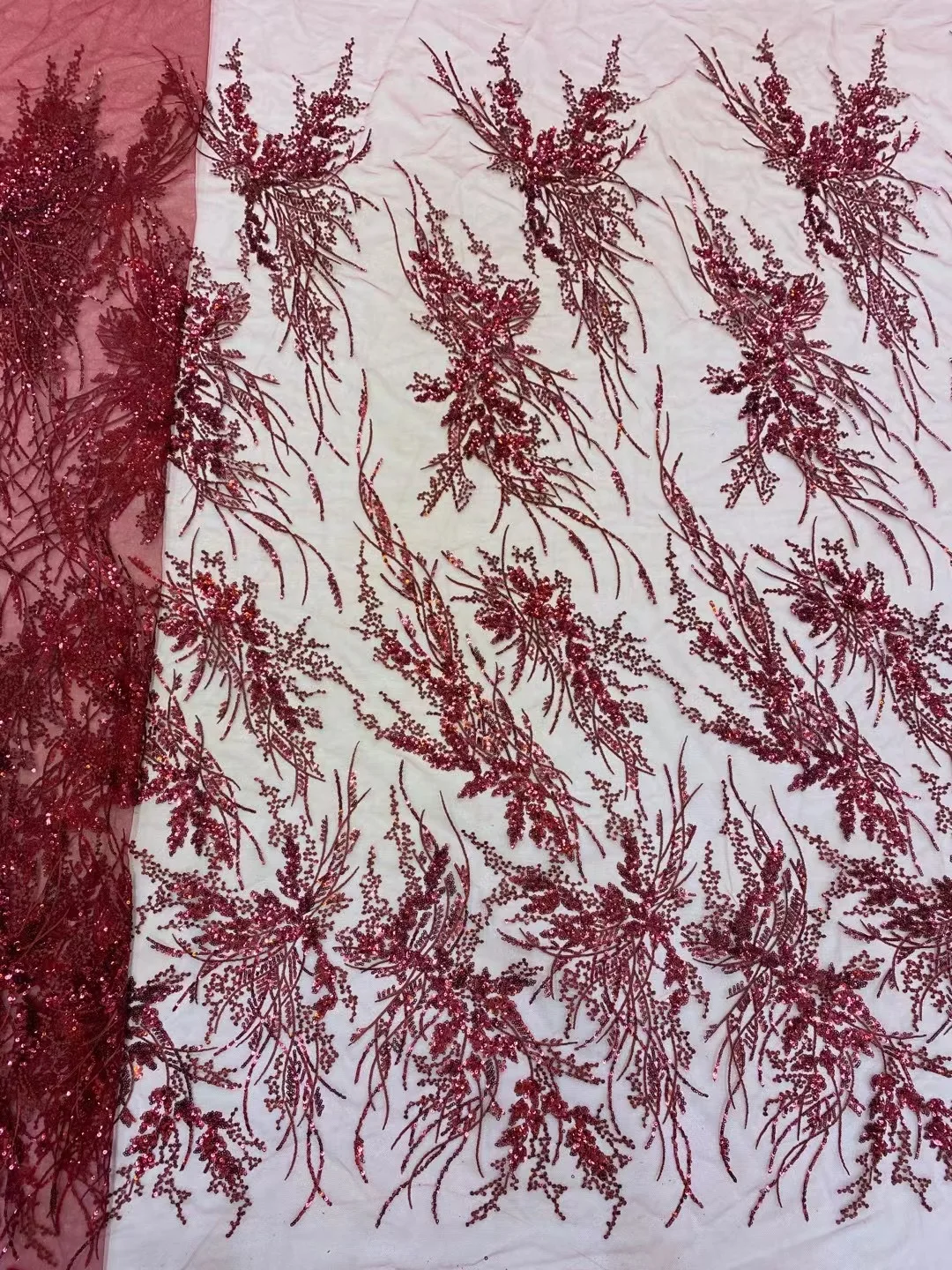 Color: RED, Length: 5 yards, Width: 120cm - African French Sequined Lace Fabrics 2023 High Quality Tulle Lace 5 Yards Nigerian Embroidered Dress Material For Party Wedding