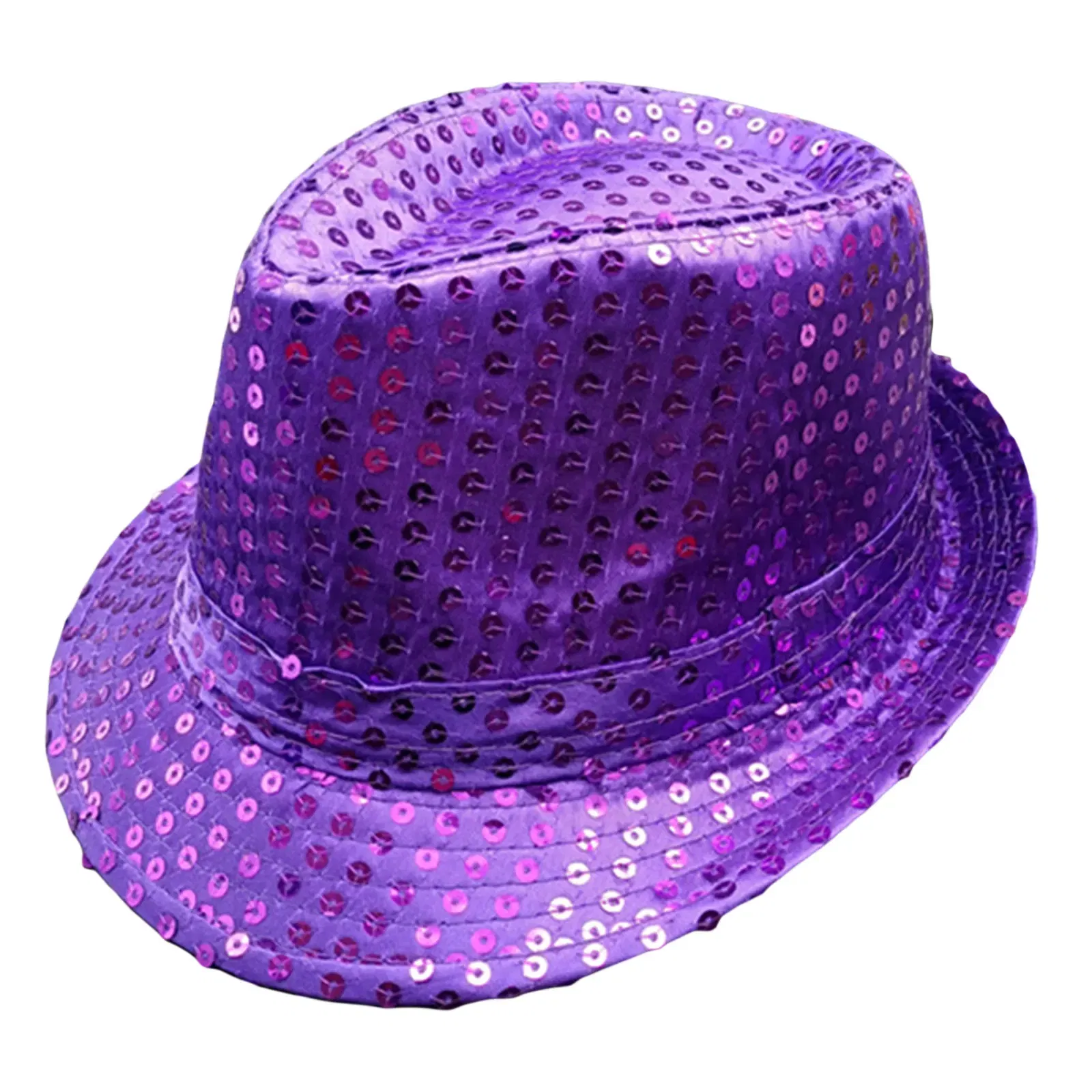 Color: PURPLE - 12 Colors Men's Women's Jazz Hat Sequins Retro Disco Funky Glitter Costume Unisex Novelty Christmas Party Prop Charming Hat
