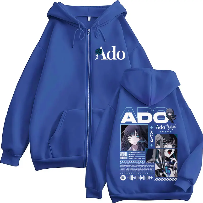 Color: GRAY, Size: XL - Ado World Tour 2025 Hibana Zipper Hoodies Men Women Clothing Fashion Harajuku Zip Up Sweatshirts Pullover Jacket Coat Streetwear