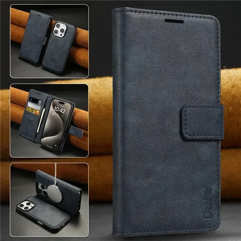 Color: Blue, Material: Nylon - 2 in 1 MagSafe Wallet Case for IPhone 16 Promax 15 Plus 14 Pro Max 13 12 Iphone16 Magnetic Wireless Charging Phone Cover