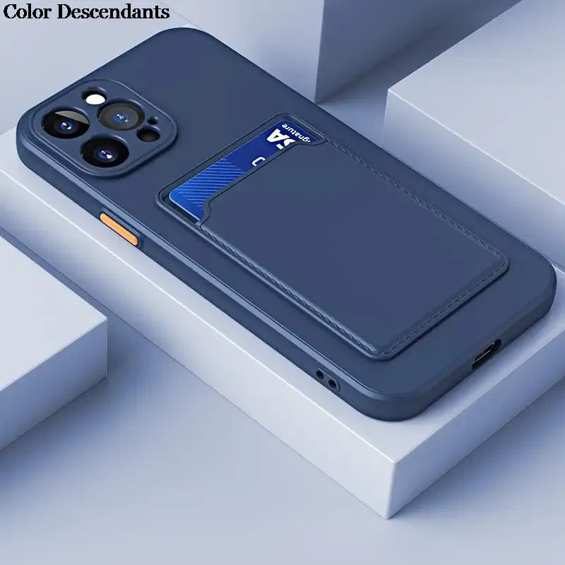 Color: Blue, Material: PC - Card Holder Wallet Case For Samsung Galaxy A32 A53 A33 A13 A52 5G Case on A72 A22 A12 A51 A71 Shockproof Liquid Silicone Cover