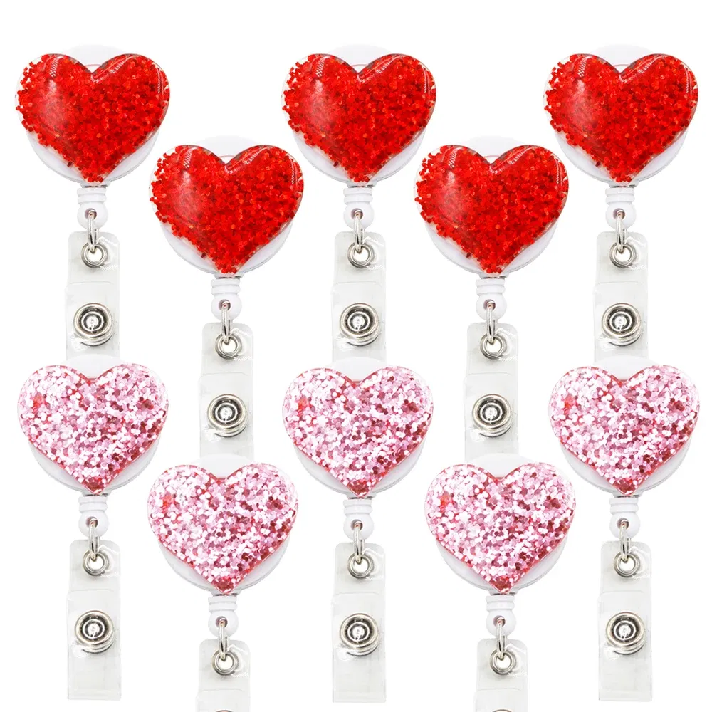 Color: VIOLET/?«?—?…° - idclip 10 Pcs Bling Love Heart Retractable Badge Holder Badge Clips for Nurse ID Badge Reel with Alligator Clip