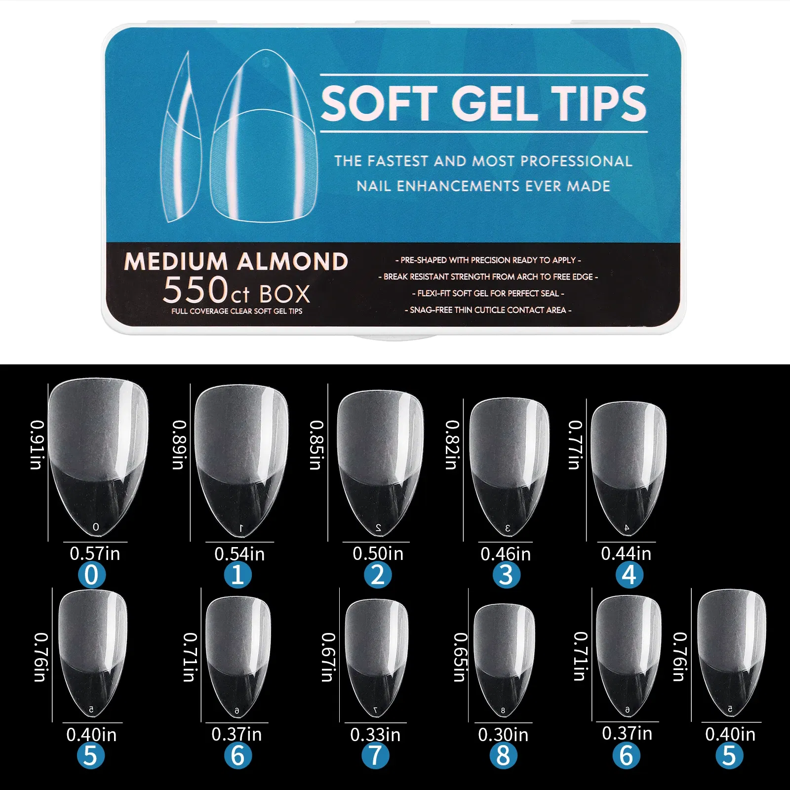 Color: black - 1 Box Clear Acrylic Long Fake Nails Capsules Almond French Coffin Full Half Cover False Nails Artificial Nail Soft Gel Tips